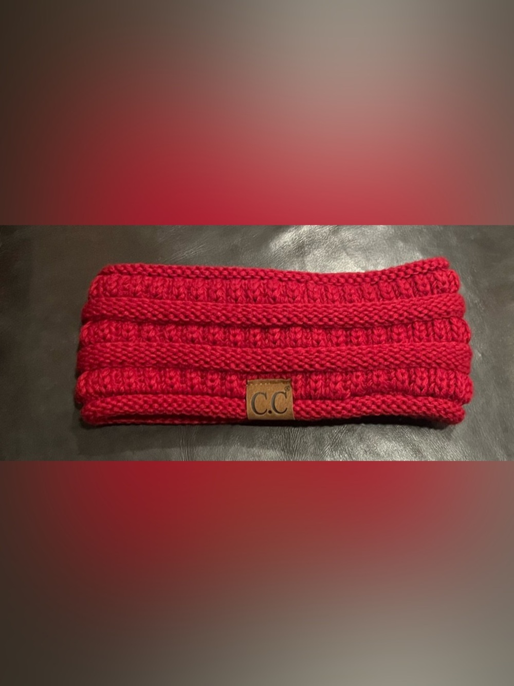 C.C. Red Knit Ponytail Headband with CC Leather Tag - Picture 3 of 5